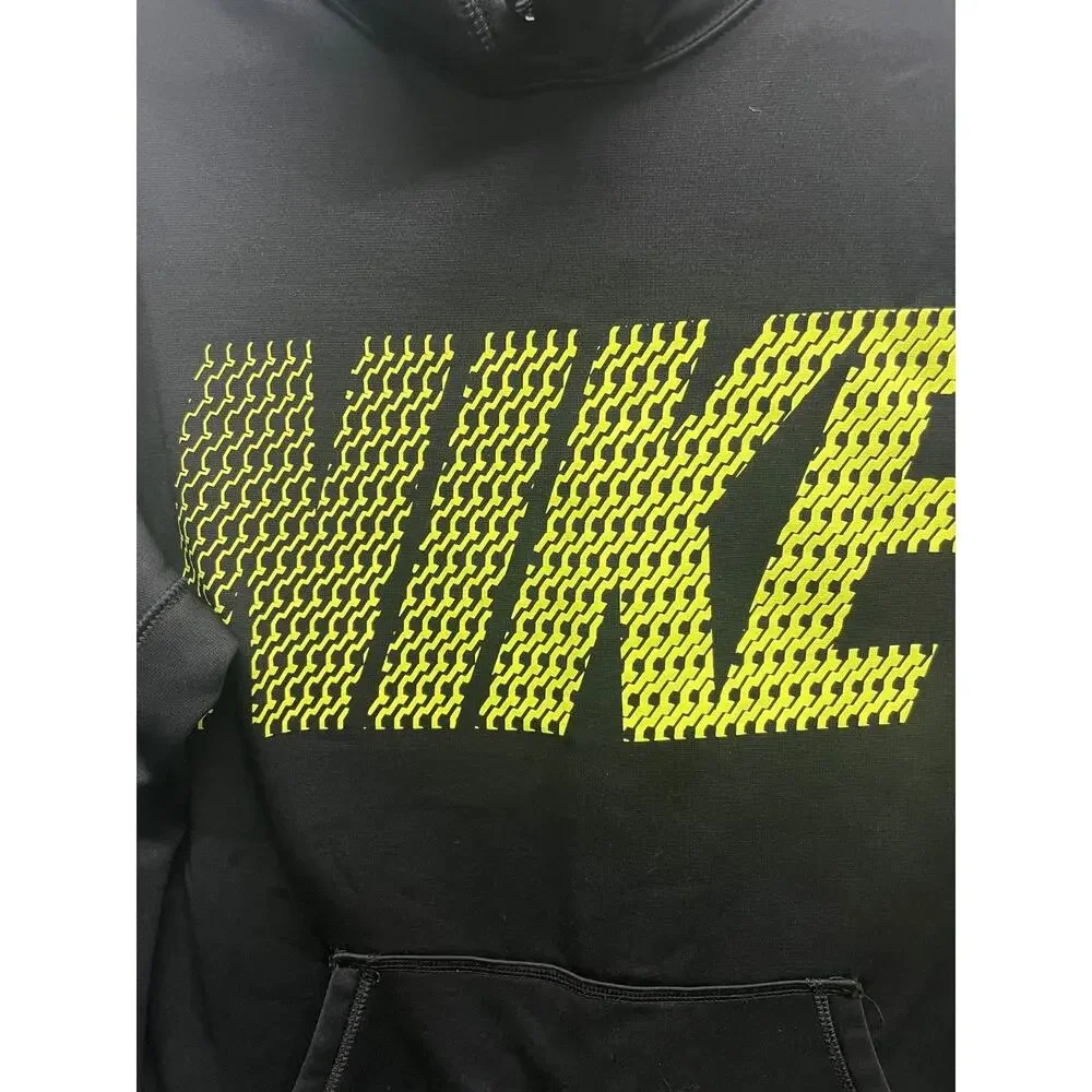 Nike Men's Hoodie Sweatshirt Size Large Therma-Fit Black & Neon Yellow